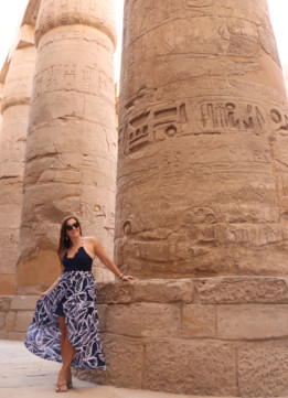 Fashion Blogger with Egyptian Columns