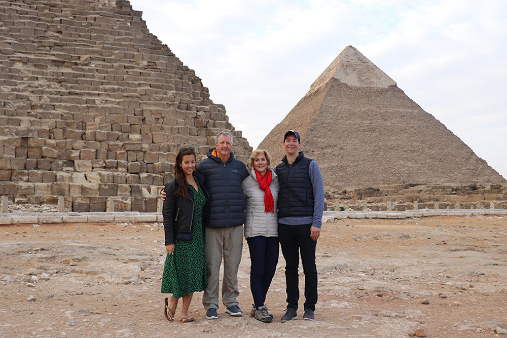 Family with the Pyramid of Khafre and the Great Pyramid of Khufu