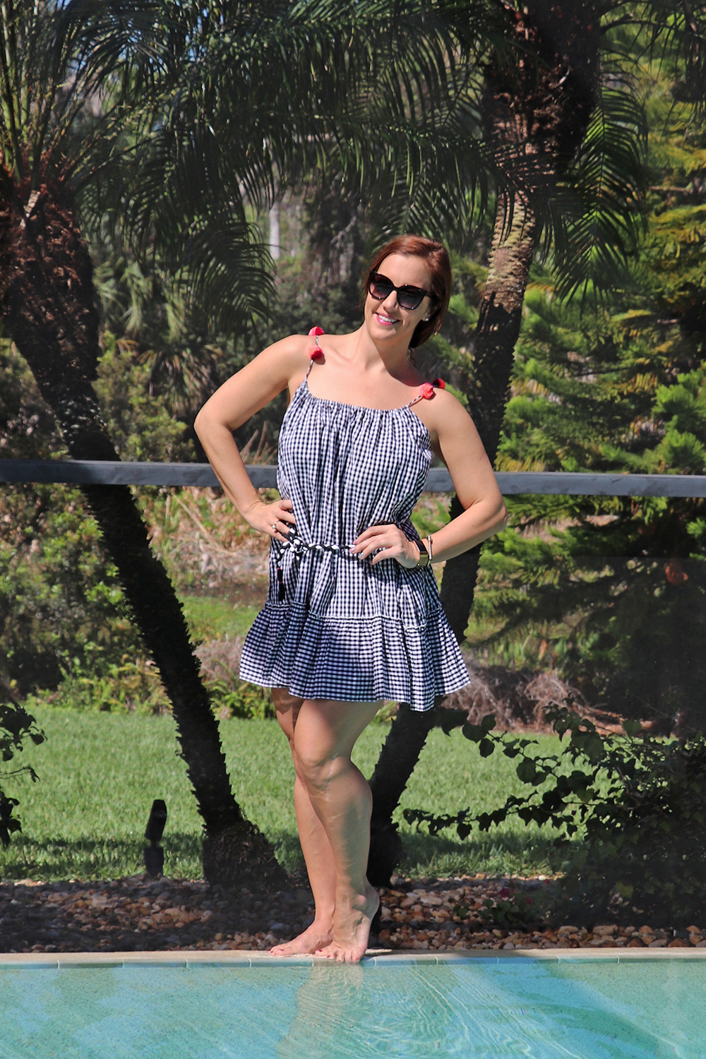 Gingham Mini Dress by the Pool
