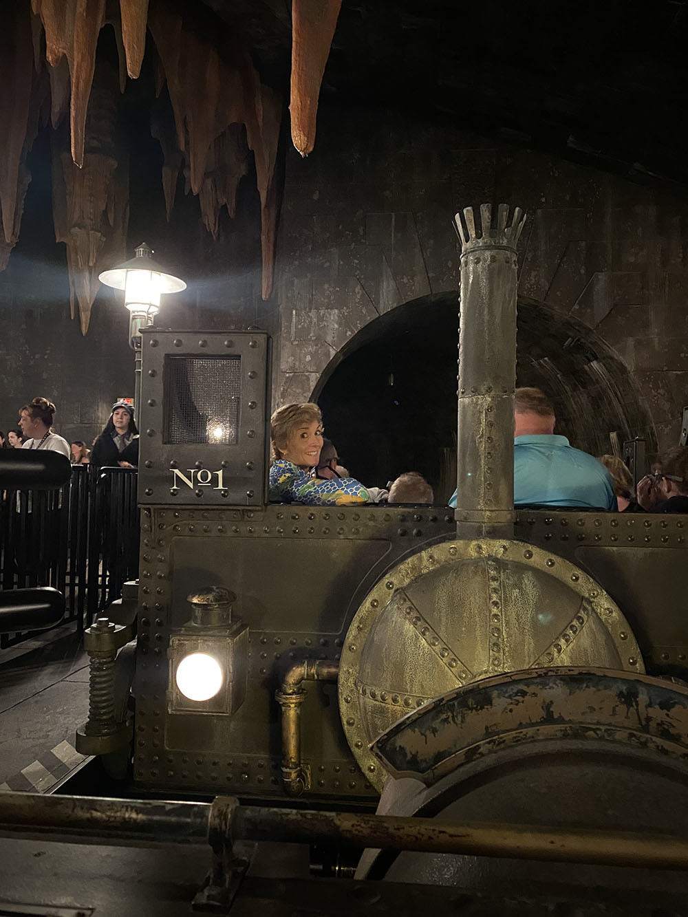 Mom on the Escape from Gringotts Ride