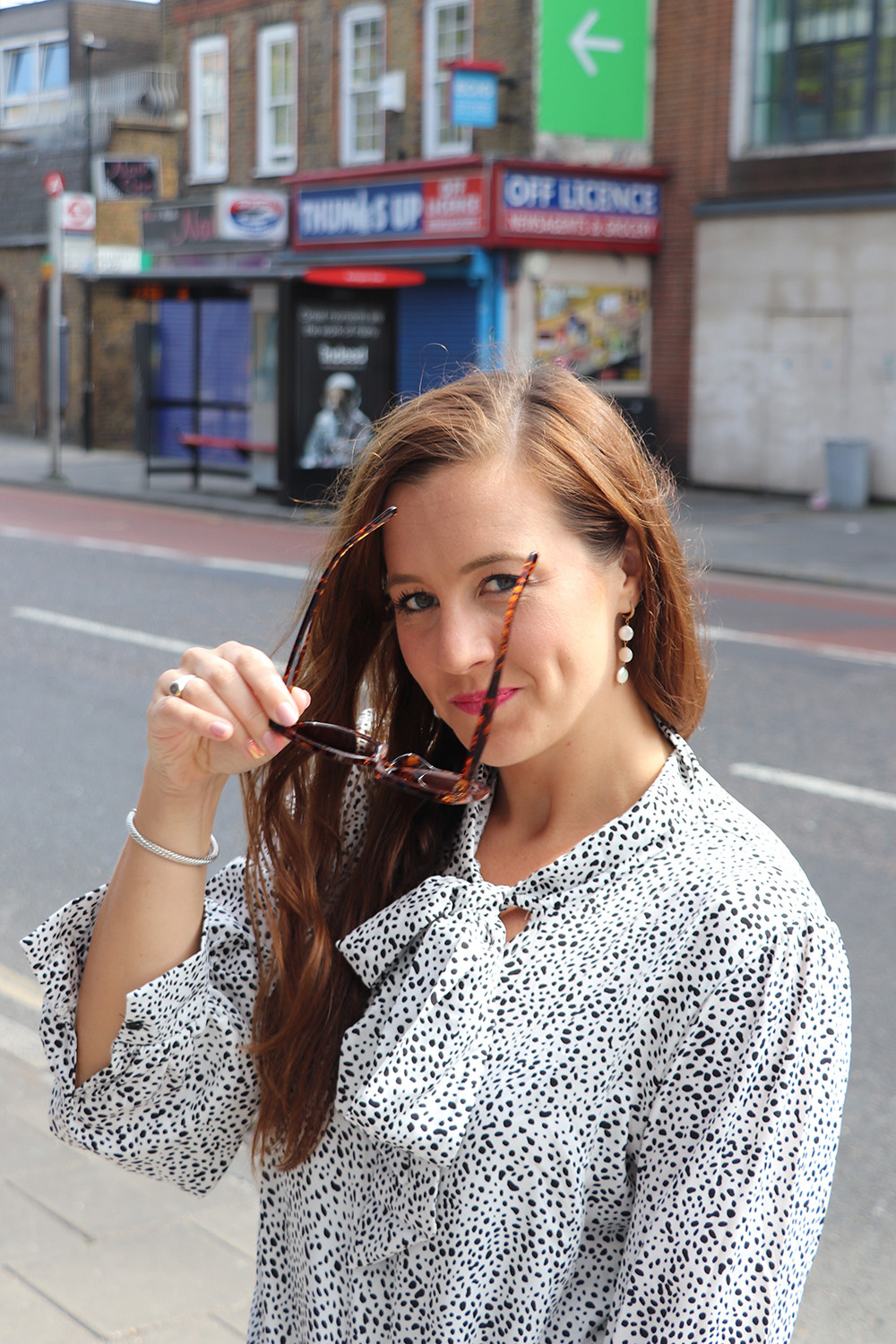 Tortoiseshell Pattern Flat Lens Sunglasses and Shashi Aurora Earrings