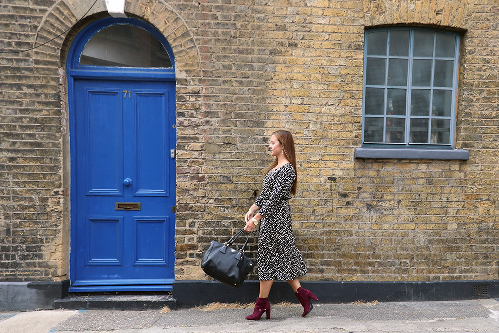 Joules Dress and Prada Handbag in London