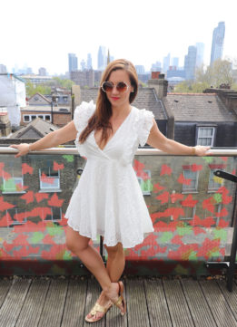 Pearl Sunglasses, Eyelet Embroidery Dress, and Jack Rogers