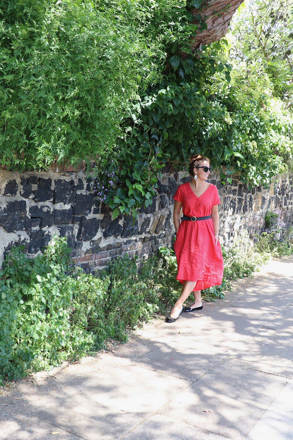 John Lewis Linen Elliptical Hem Dress with Salvatore Ferragamo Ballet