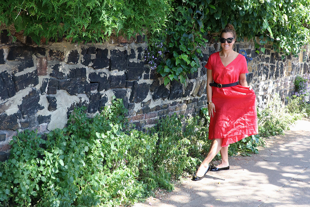 Red Dress on the London Canals - Sparkles and Shoes