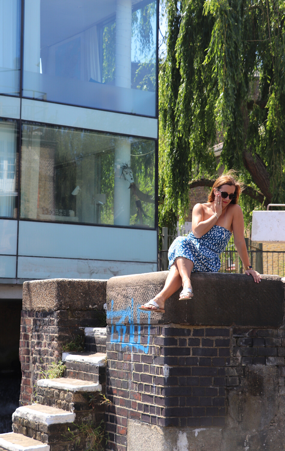 London Blogger in Ikat Print Dress at the Canals