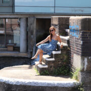 London Fashion Blogger in Ikat Print Dress with Kendra Scott and Jack Rogers
