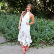 White Lace Dress and Red Heels