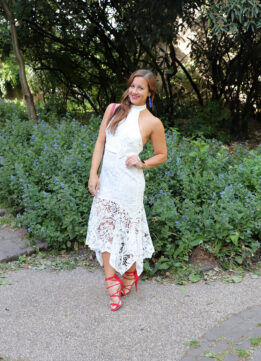 White Lace Dress and Red Heels