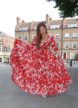London Blogger in Tiered Maxi Kaftan Dress in Flame