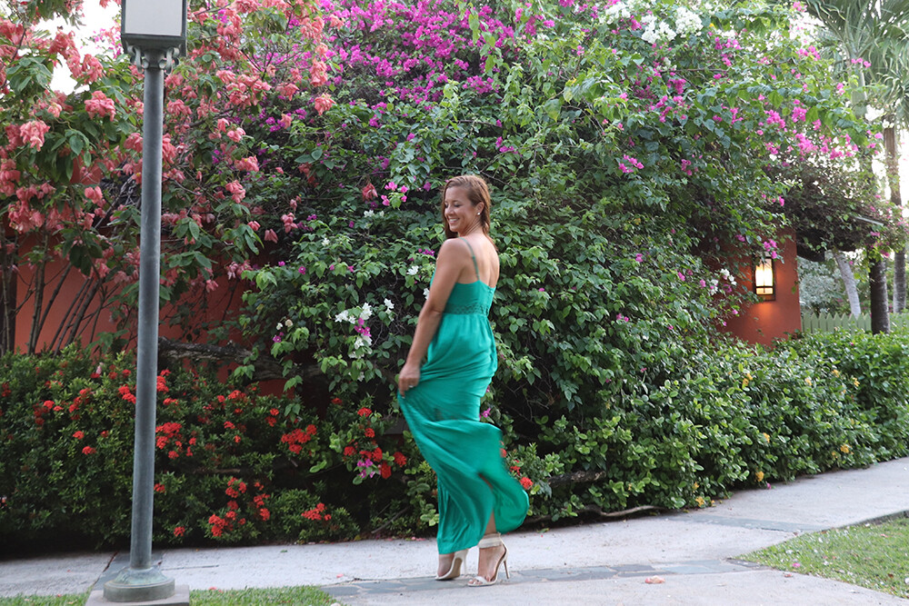 Twirling in a Emerald Maxi Dress