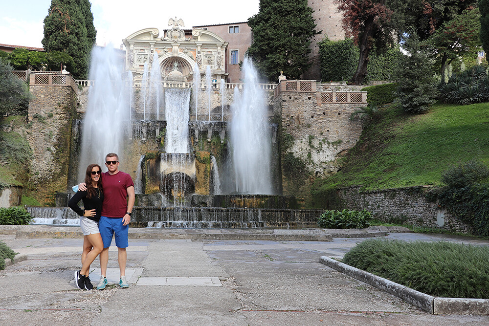 Kelly and Mark at the The Fountain of Neptune in the Gardens of Villa d'Este