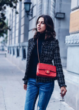 Annabelle of Viva Luxury in a Structured Tweed Blazer