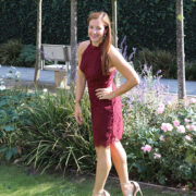 Maroon Dress and Shashi Pearl Drop Earrings