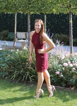 Maroon Dress and Shashi Pearl Drop Earrings