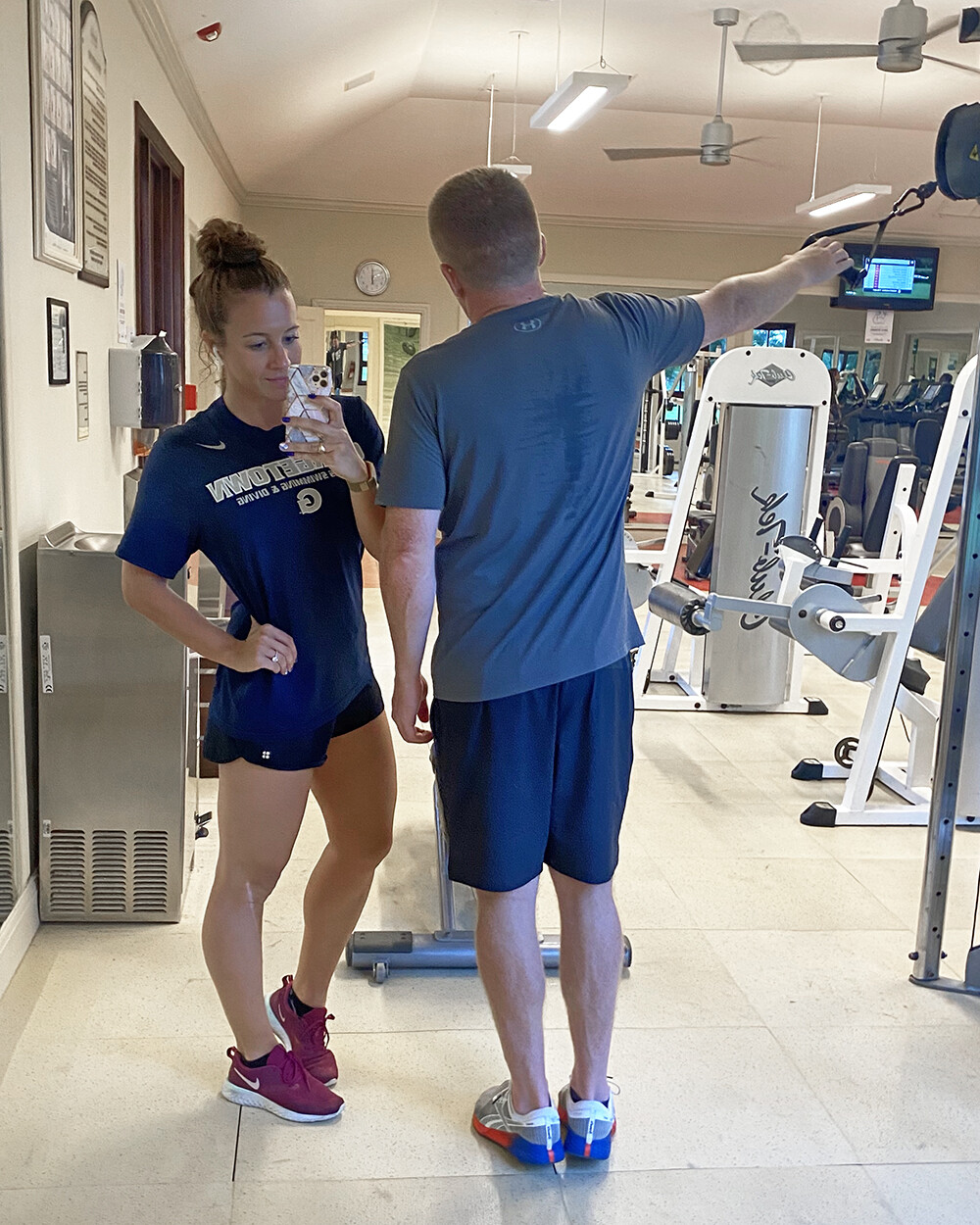 Kelly and Mark at the Gym with AINUOSHI 3 Carat Round Fake Engagement Ring