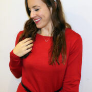 Red Knit Boat Neck Dress and Zodiac Constellation Necklace