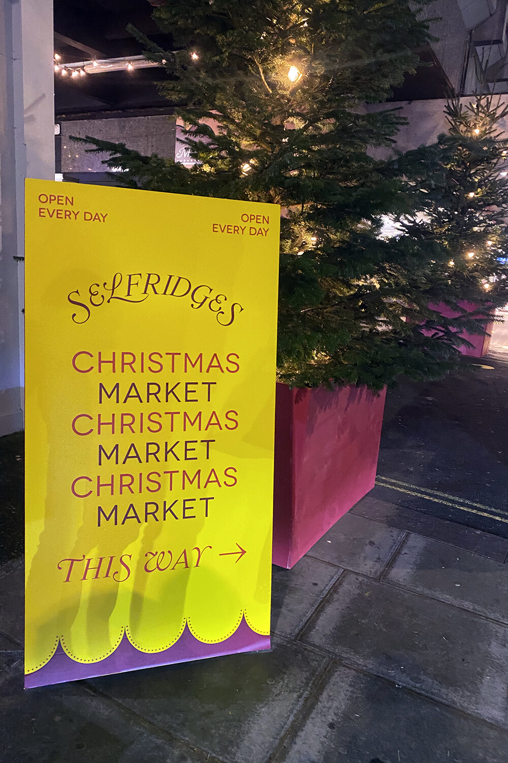 Sign for Selfridges with Christmas Market