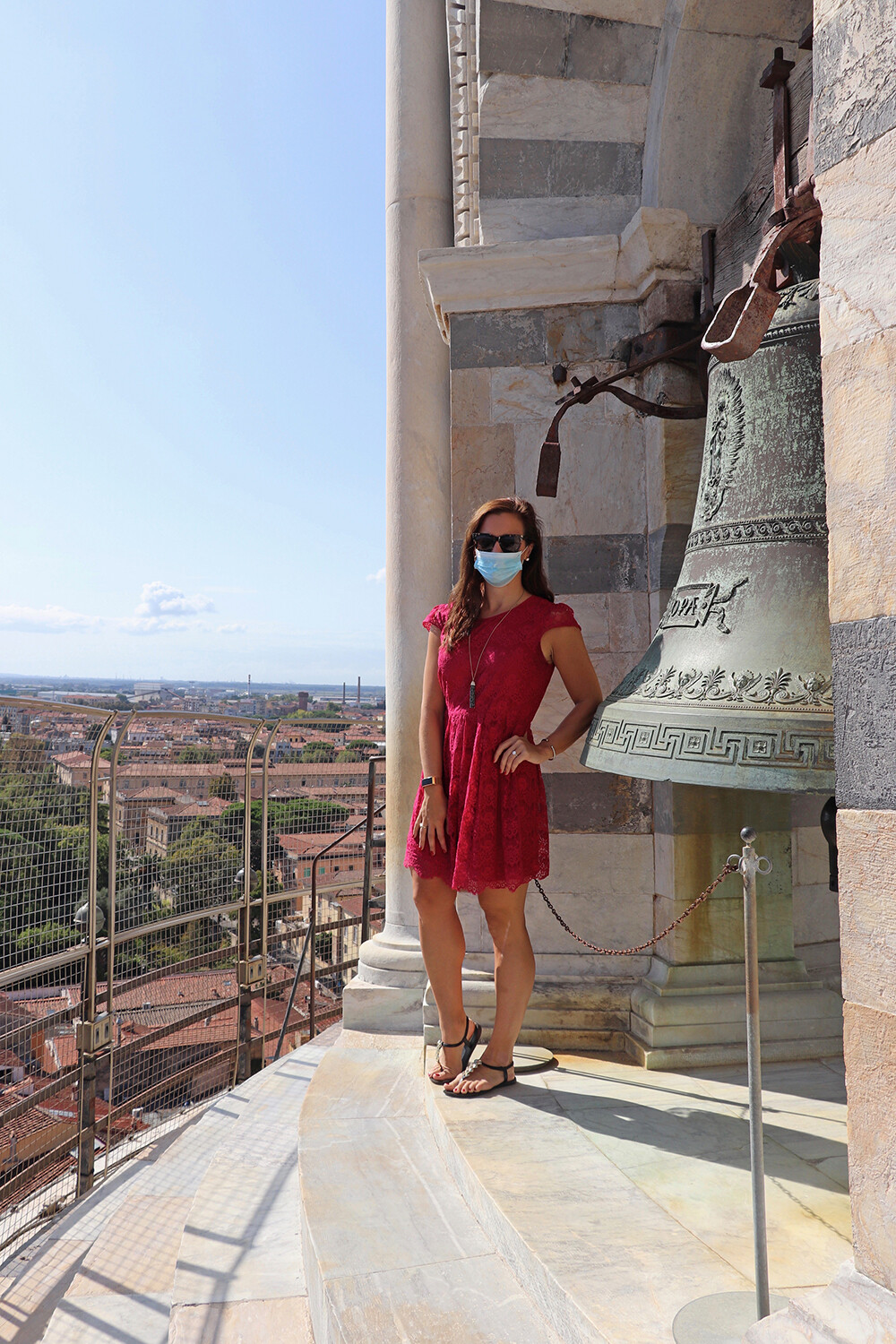 Travel Blogger at the Top of the Leaning Tower of Pisa