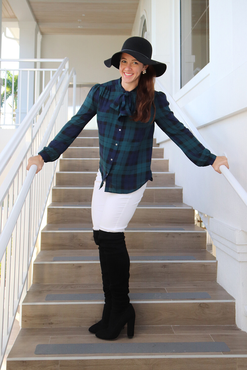 Black Watch with Bow and Block Heel Over-The-Knee Boot