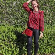 Red Top, Gucci Bag, and  Spanx Faux Leather Leggings