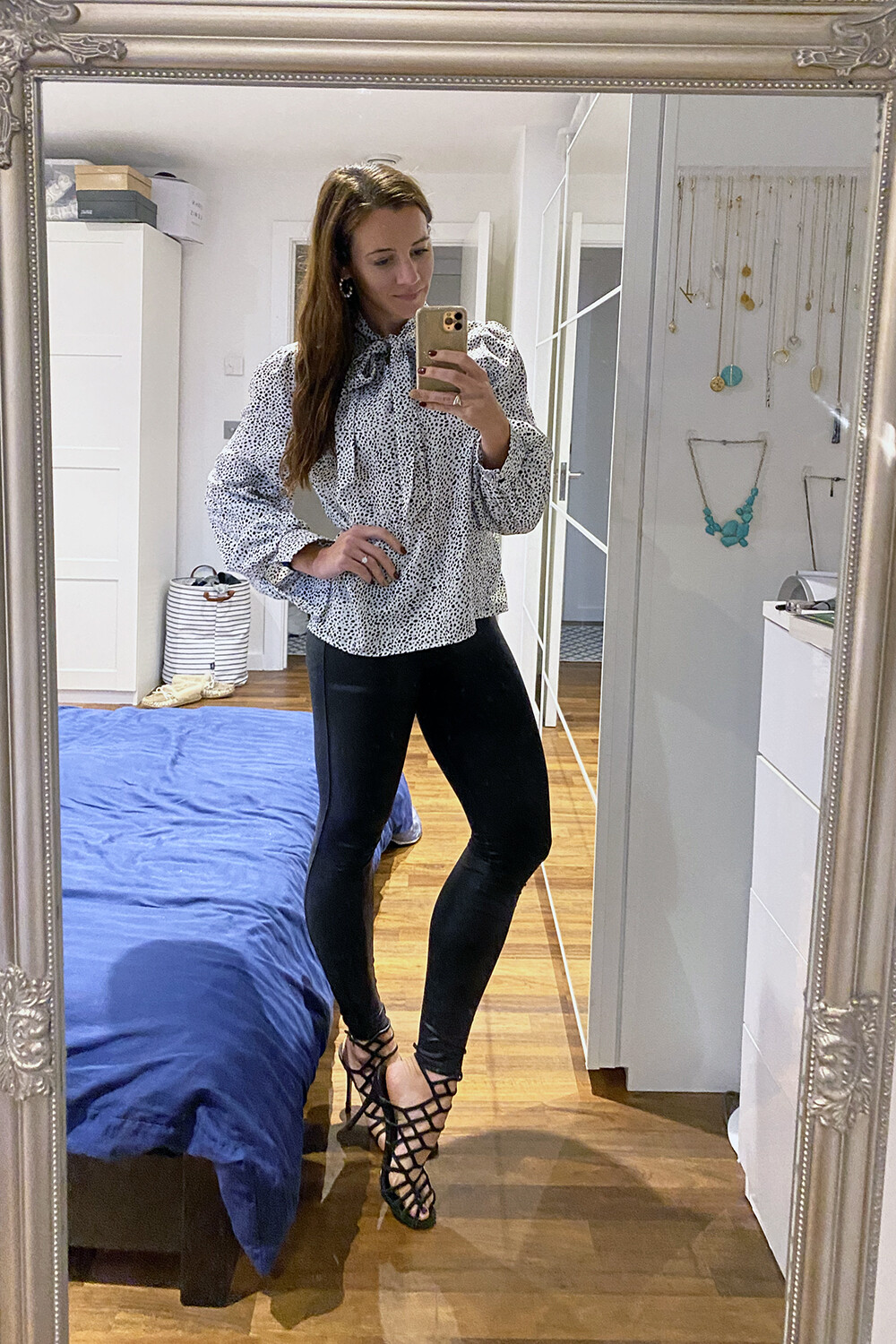 Dalmatian Print Blouse and Spanx Leggings