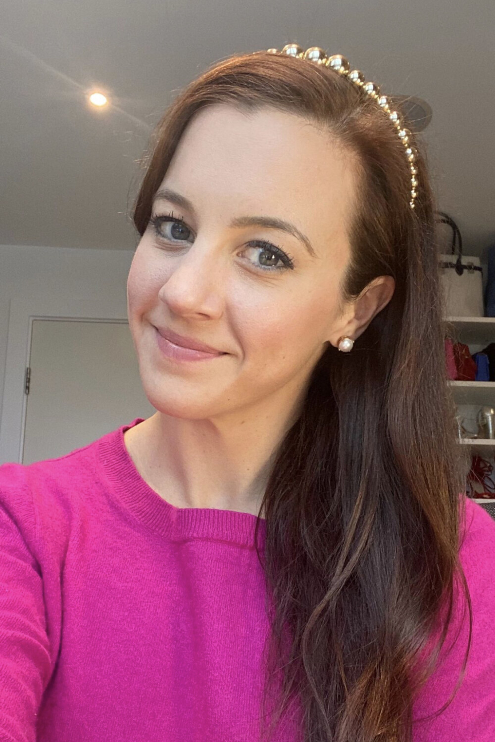 JCrew Pink Cashmere Sweater and Gold Headband