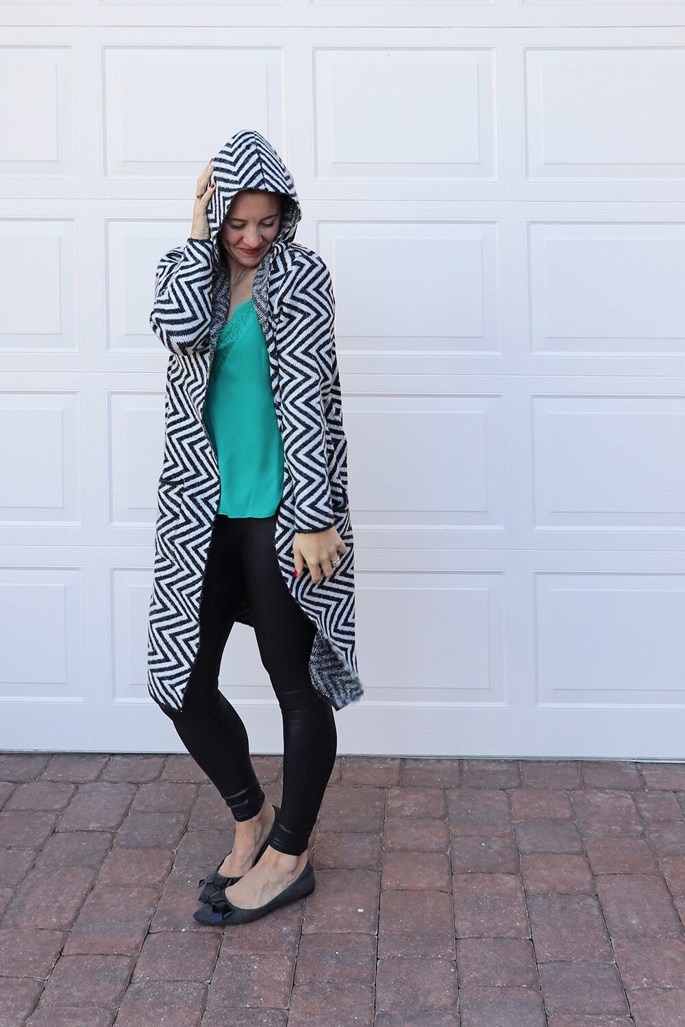 London Blogger in a Zig Zag Hooded Cardigan