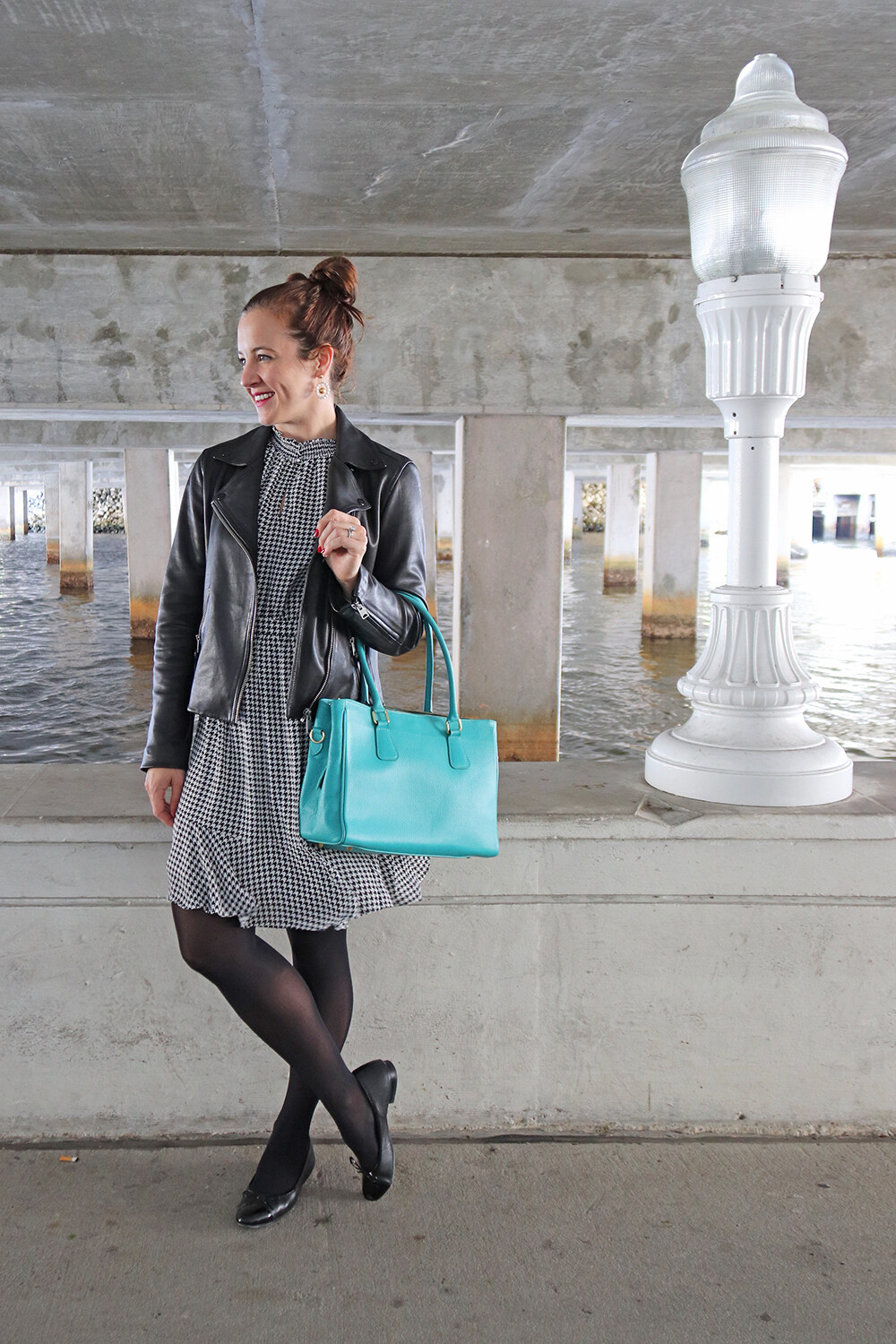 A Houndstooth Smockneck Dress