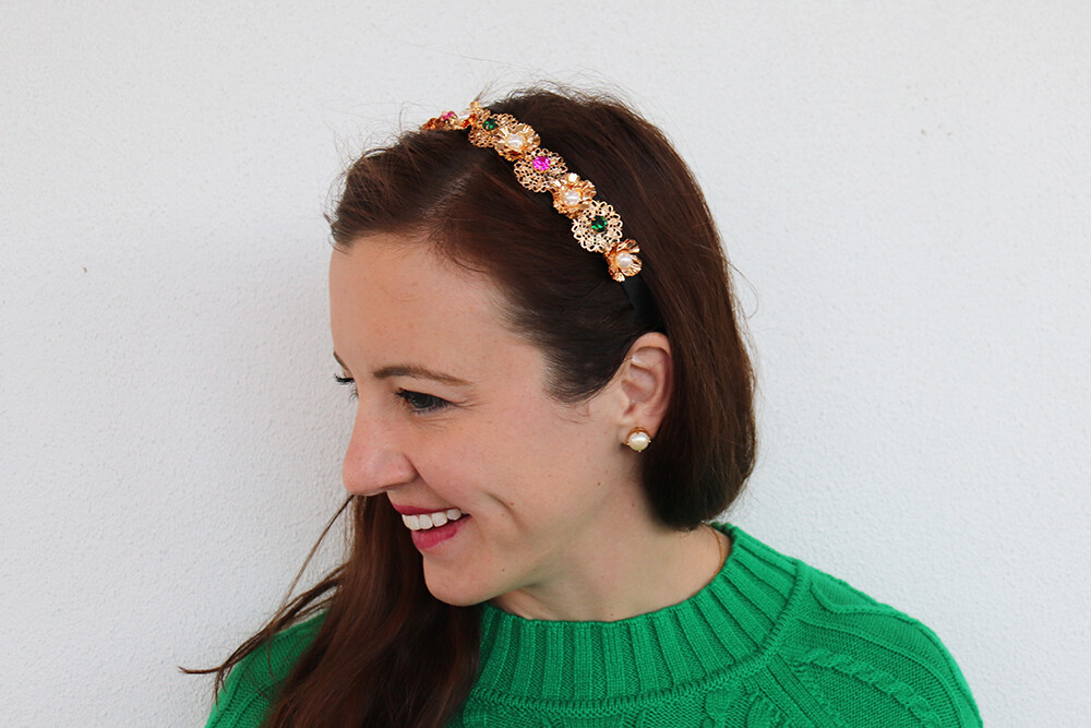 Fashion Blogger in Faux Pearl and Gemstone Decor Flower Headband