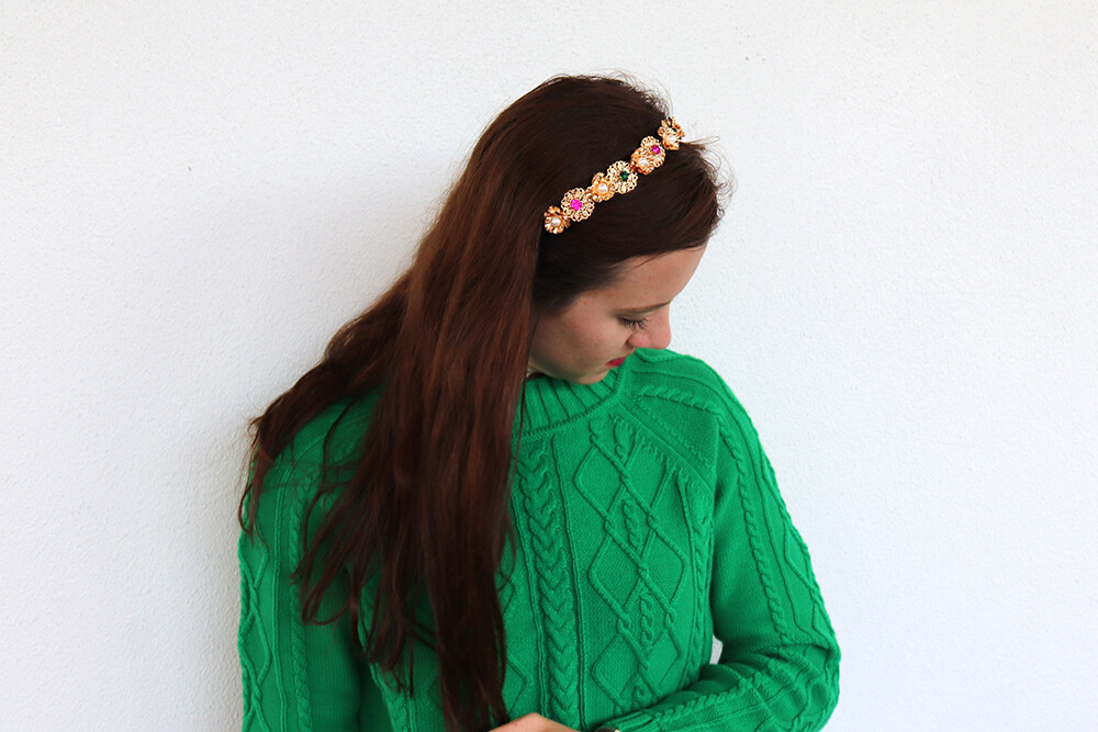 Faux Pearl and Gemstone Decor Flower Headband
