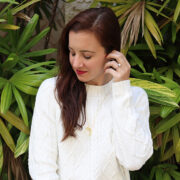 Gorjana Cayne Crescent Pendant Necklace and White Sweater