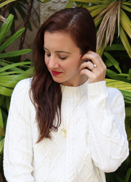 Gorjana Cayne Crescent Pendant Necklace and White Sweater