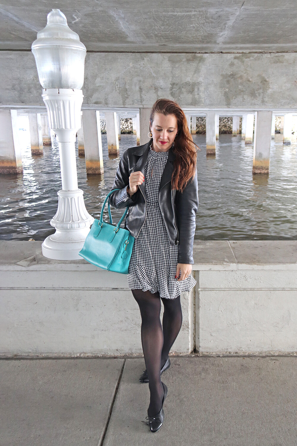 Houndstooth Smockneck Dress