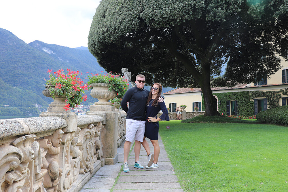 Kelly and Mark in Villa del Balbianello Grounds