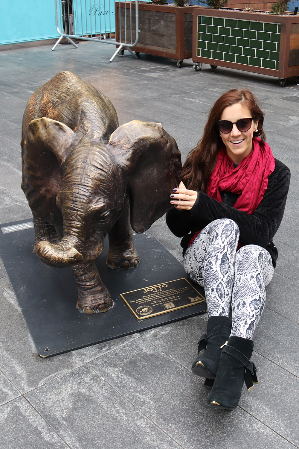 North Face Jacket and Snakeskin Leggings at the Spitalfields Elephants