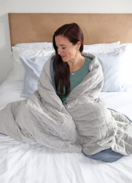 Snuggling with the The Koala Weighted Blanket
