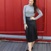madewell Turtleneck Bodysuit and faux leather skirt