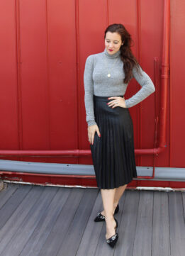 madewell Turtleneck Bodysuit and faux leather skirt