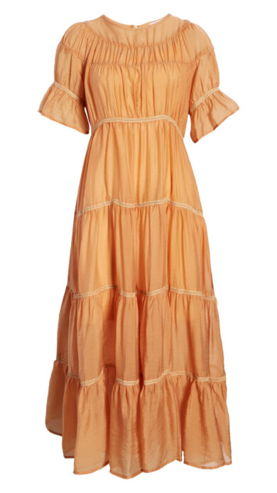 AMY LYNN Lizzo Tiered Taffeta Dress in Orange