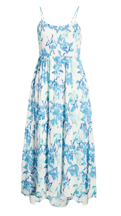 Charles Henry Floral High:Low Tiered Sundress in Ivory Watercolor Floral