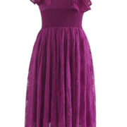 Chicwish Tiered Ruffle Sleeveless Midi Lace Dress in Magenta 