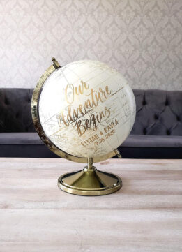 Custom Calligraphy Wedding Guestbook Globe in Gold