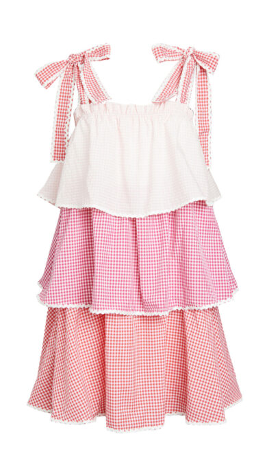 English Factory Colorblock Tiered Dress in Pink Multi