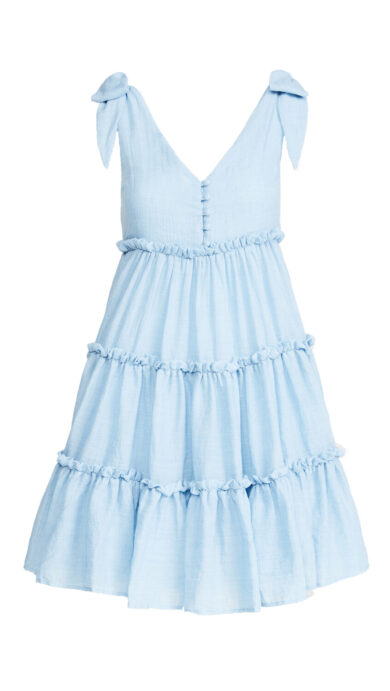 English Factory Tie Shoulder Mini Dress in Blue