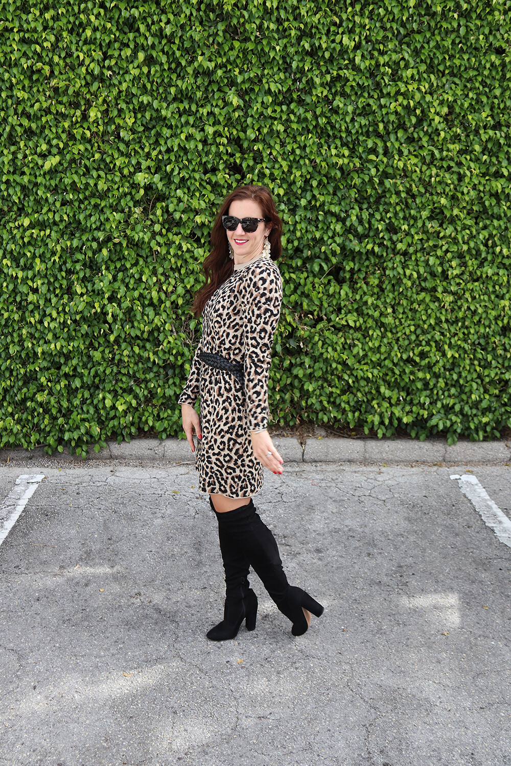 J. Crew Leopard Sweater Dress and Black Over the Knee Boots