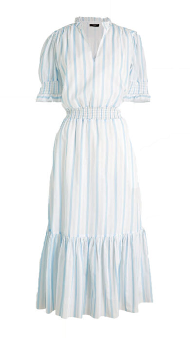 JCREW Smocked ruffle dress in cotton voile in blue white