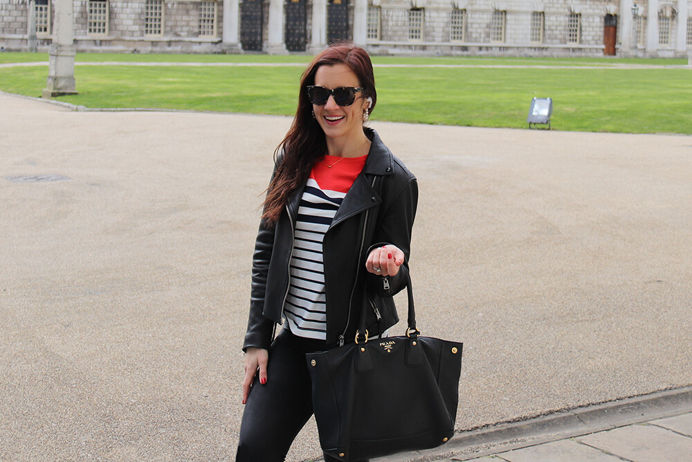 London Fashion Blogger with Prada Vitello Daino Shopper in Greenwich 