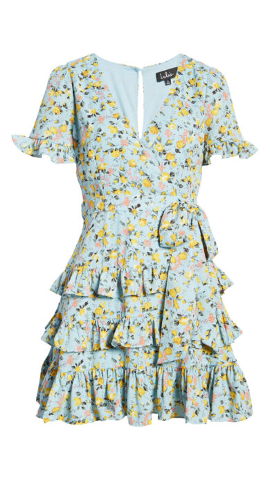 Lulus Caught My Eye Floral Tiered Ruffle Minidress in Light Blue Floral