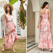 March Bestsellers - Surplice Neck Tape Detail Shirred Tie Dye Cami Dress